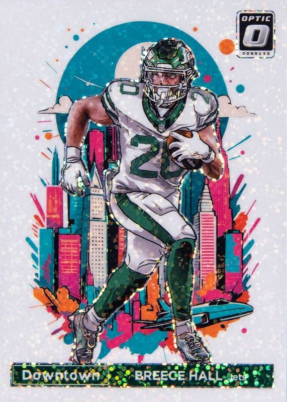 Breece Hall 2024 Optic #22 Downtown - White Sparkle /1 RAW