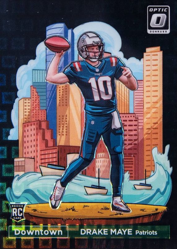 Drake Maye 2024 Optic #13 Downtown - Black Pandora /25 Rookie RAW
