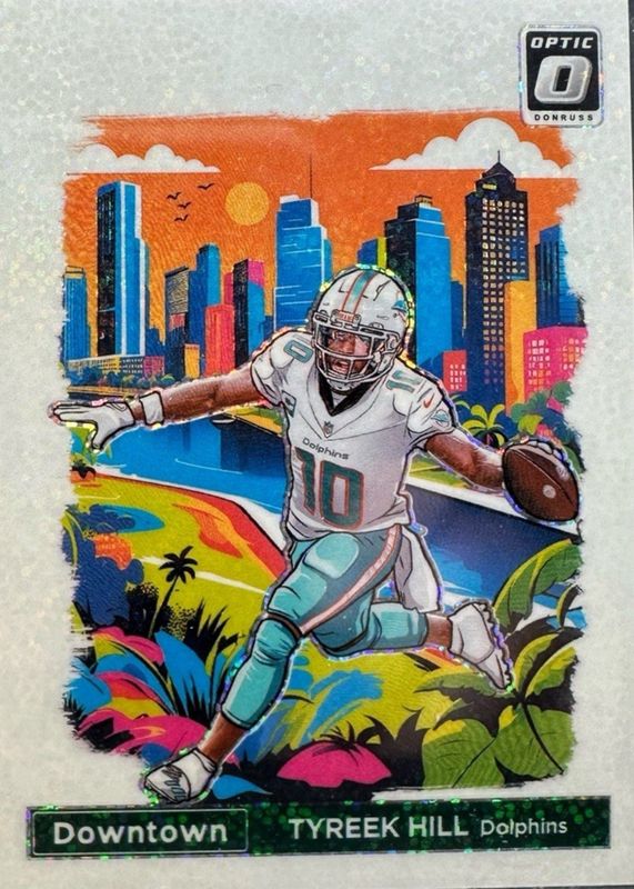 Tyreek Hill 2024 Optic #3 Downtown - White Sparkle /1 RAW