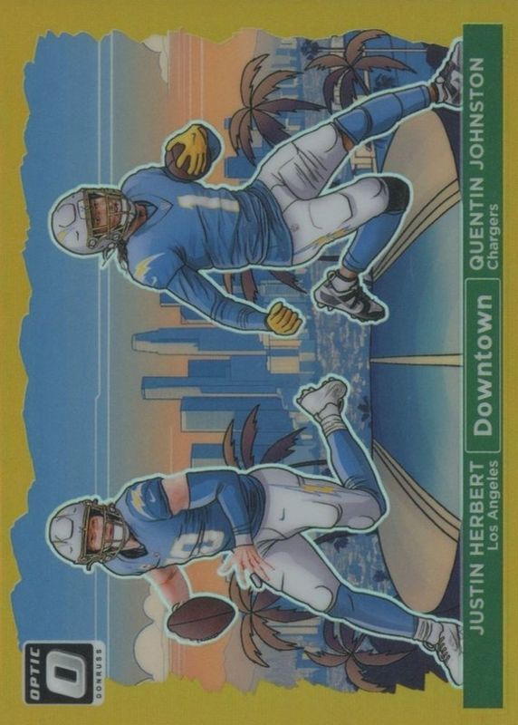 Justin Herbert / Quentin Johnston 2024 Optic #6 Downtown Duos - Gold /10 RAW