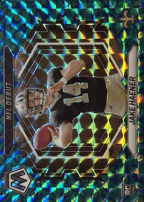 Jake Haener 2023 Mosaic #ND-7 NFL Debut - Choice Peacock /(SSP) Rookie RAW