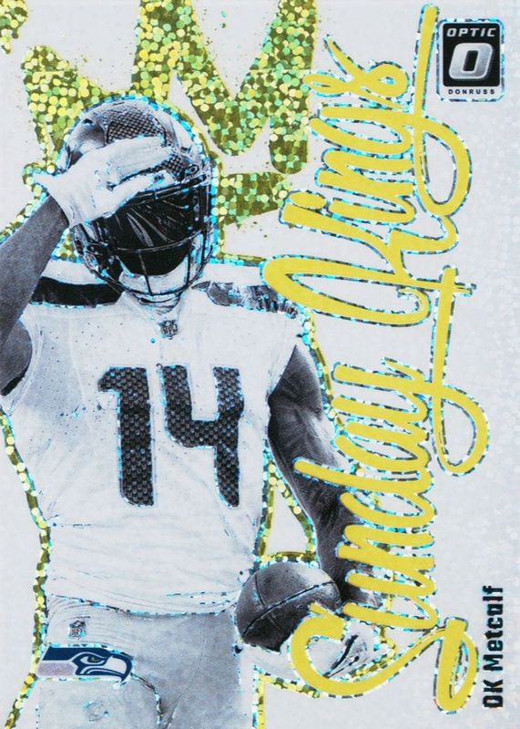 DK Metcalf 2024 Optic #6 Sunday Kings - White Sparkle /1 RAW