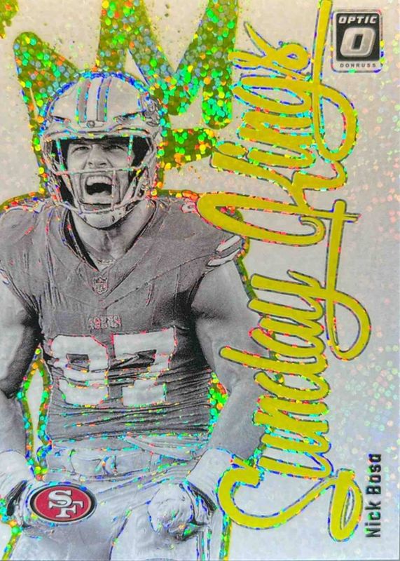 Nick Bosa 2024 Optic #7 Sunday Kings - White Sparkle /1 RAW