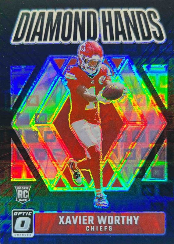 Xavier Worthy 2024 Optic #5 Diamond Hands - Black Pandora /25 Rookie RAW