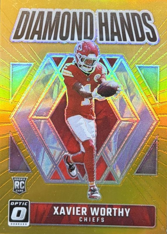 Xavier Worthy 2024 Optic #5 Diamond Hands - Gold /10 Rookie RAW