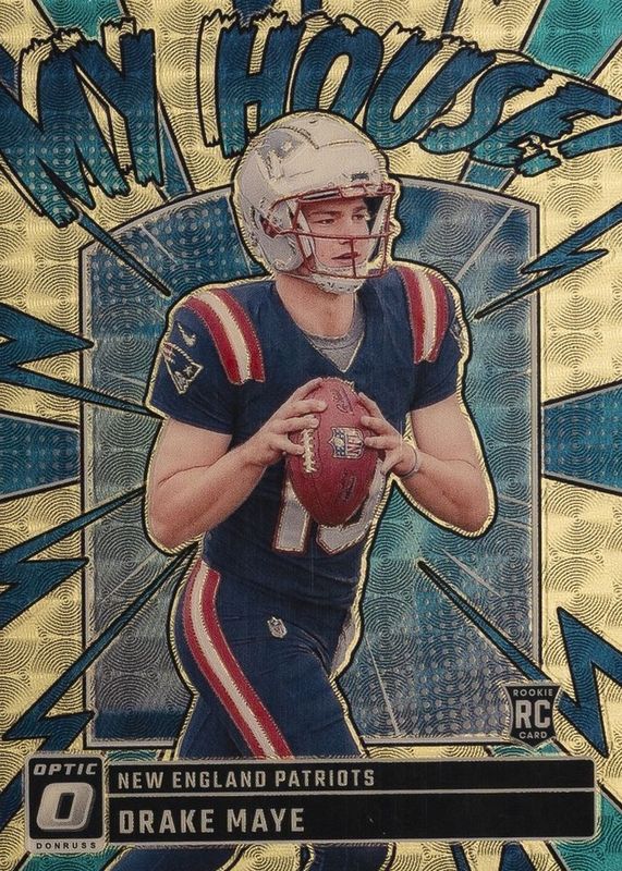 Drake Maye 2024 Optic #8 My House! - Gold Vinyl /1 Rookie RAW