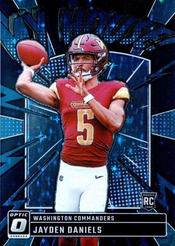 Jayden Daniels 2024 Optic #9 My House! - Purple Stars /25 Rookie RAW
