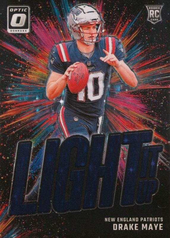 Drake Maye 2024 Optic #7 Light It Up - Purple Stars /25 Rookie RAW