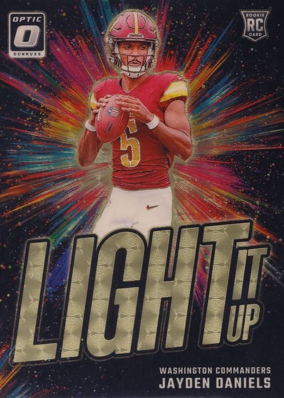 Jayden Daniels 2024 Optic #8 Light It Up - Gold Vinyl /1 Rookie RAW