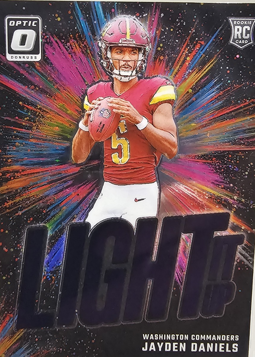 Jayden Daniels 2024 Optic #8 Light It Up - Purple Stars /25 Price