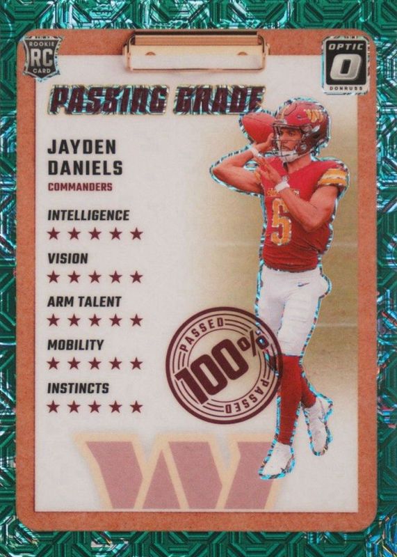 Jayden Daniels 2024 Optic #2 Passing Grade - Dragon /24 Rookie RAW