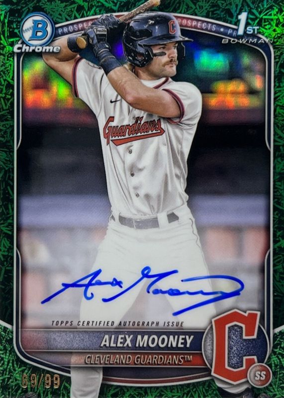 Alex Mooney 2025 Bowman #CPA-AM Chrome Prospect Auto - Green Grass Refractor /99 (1st) RAW