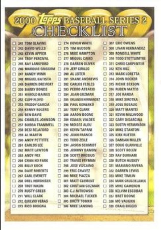 2000 Topps #1 Checklists Series 2 Yellow (Retail)