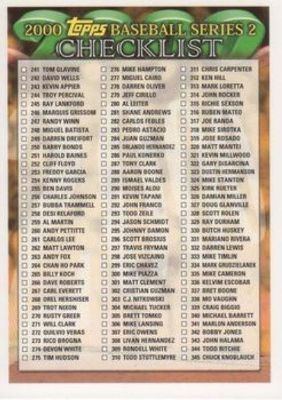 2000 Topps #1 Checklists Series 2 - Green