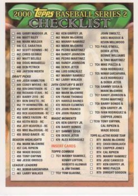2000 Topps #2 Checklists Series 2 - Green