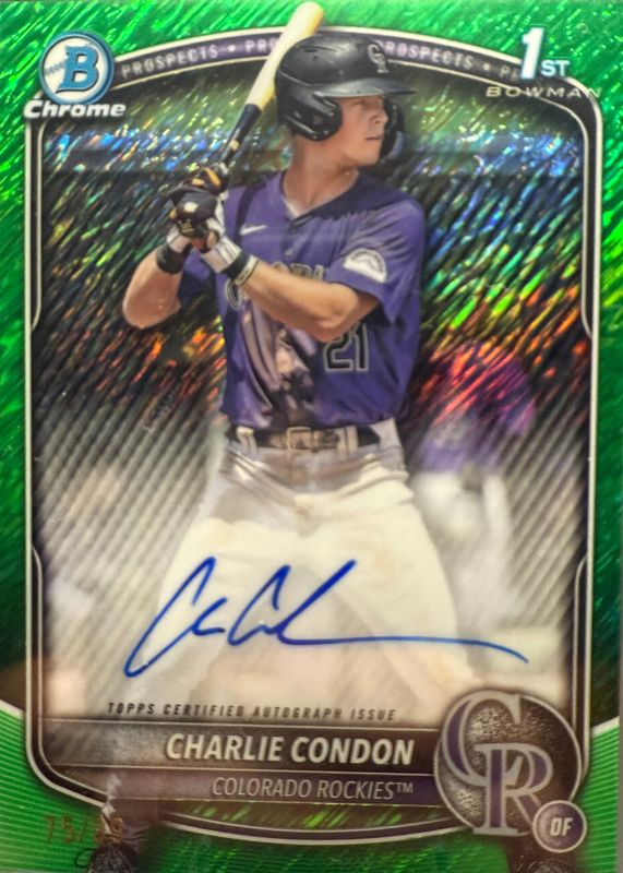 Charlie Condon 2025 Bowman #CPA-CC Chrome Prospect Auto - Green Shimmer Refractor /99 (1st) RAW