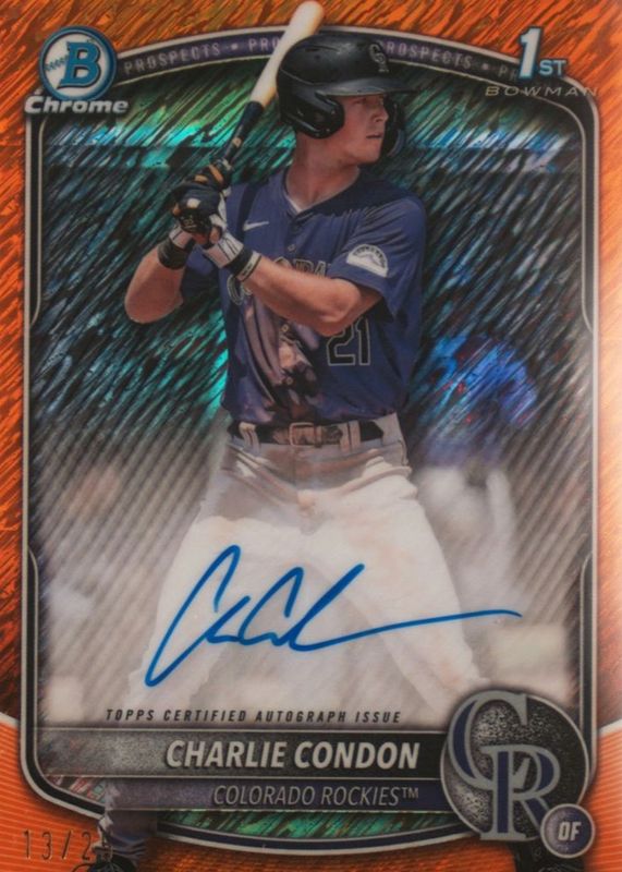 Charlie Condon 2025 Bowman #CPA-CC Chrome Prospect Auto - Orange Shimmer Refractor /25 (1st) RAW
