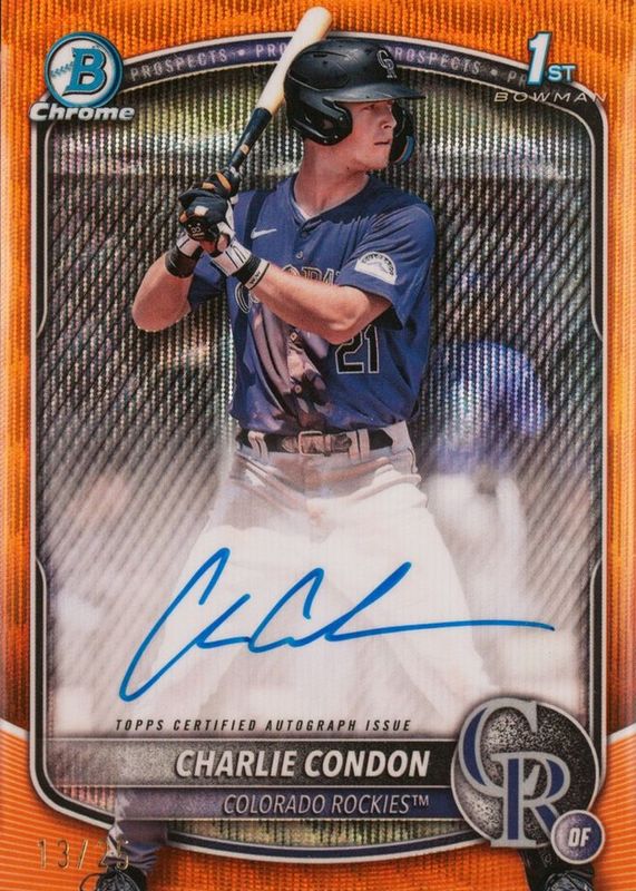 Charlie Condon 2025 Bowman #CPA-CC Chrome Prospect Auto - Orange Wave Refractor /25 (1st) RAW