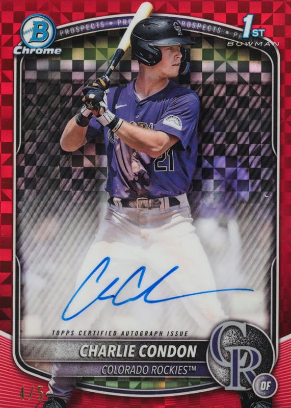Charlie Condon 2025 Bowman #CPA-CC Chrome Prospect Auto - Red X-Fractor /5 (1st) RAW