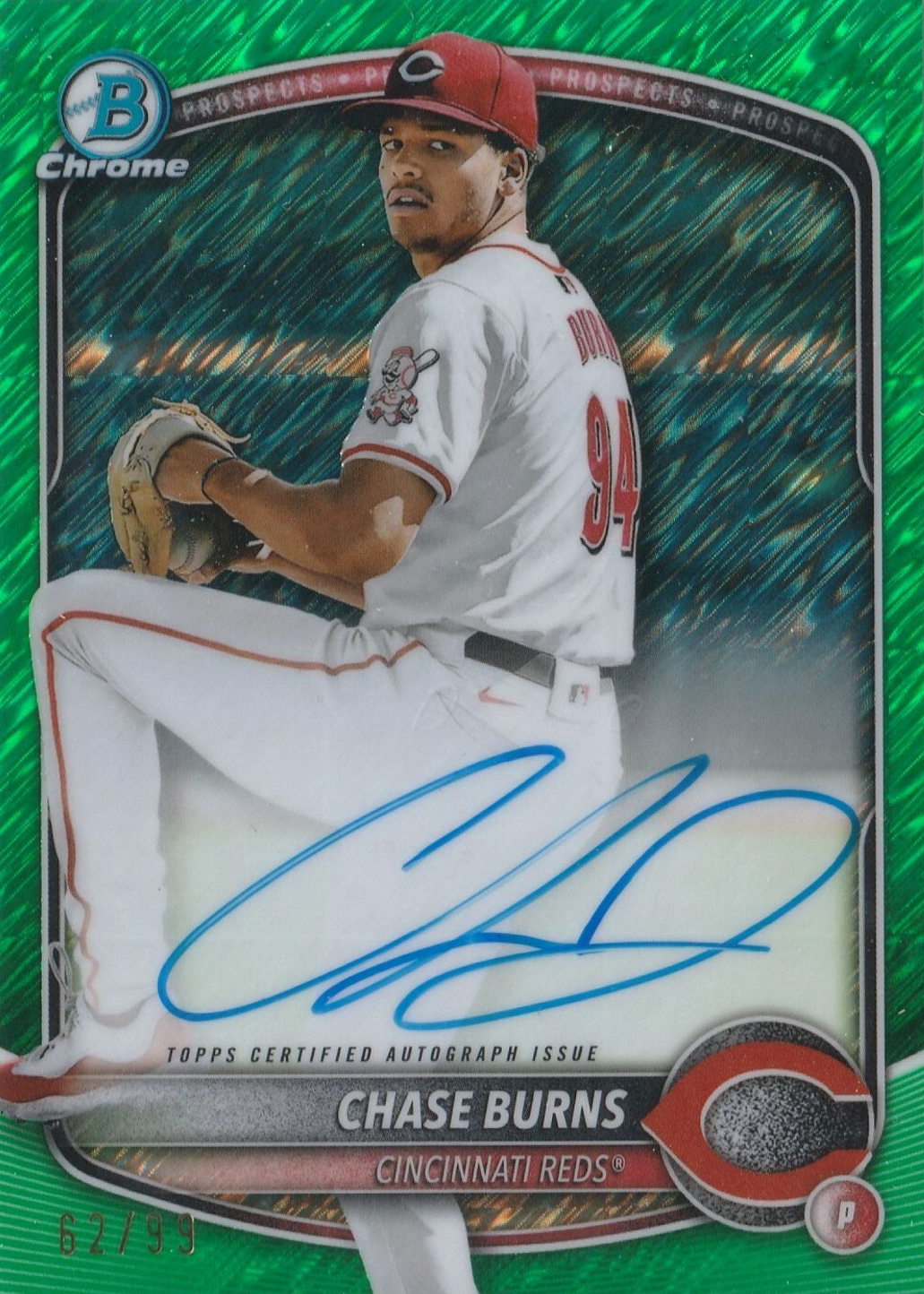 Chase Burns 2025 Bowman #CPA-CB Chrome Prospect Auto - Green 