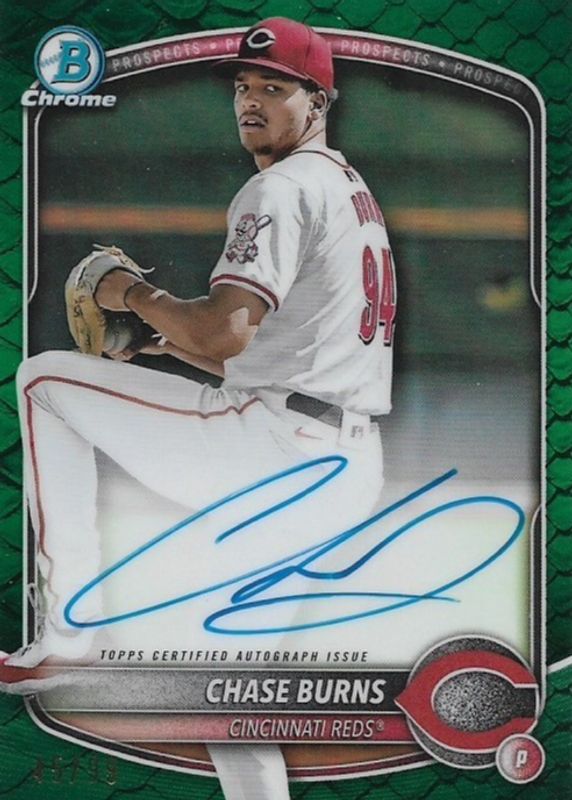 Chase Burns 2025 Bowman #CPA-CB Chrome Prospect Auto - Reptilian Green Refractor /99 RAW