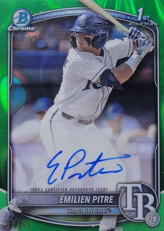 Emilien Pitre 2025 Bowman #CPA-EPI Chrome Prospect Auto - Green Lava Refractor /99 (1st) RAW