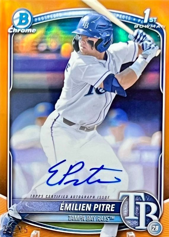 Emilien Pitre 2025 Bowman #CPA-EPI Chrome Prospect Auto - Orange Refractor /25 (1st) RAW