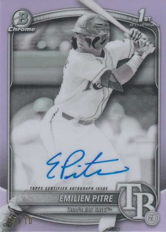 Emilien Pitre 2025 Bowman #CPA-EPI Chrome Prospect Auto - Pearl Refractor /10 (1st) RAW