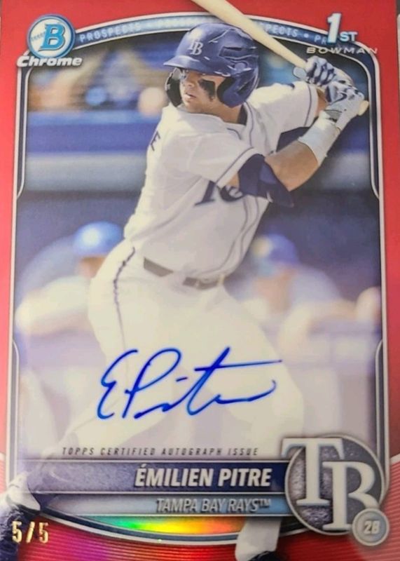 Emilien Pitre 2025 Bowman #CPA-EPI Chrome Prospect Auto - Red Refractor /5 (1st) RAW