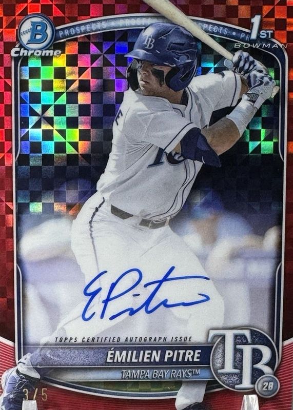 Emilien Pitre 2025 Bowman #CPA-EPI Chrome Prospect Auto - Red X-Fractor /5 (1st) RAW