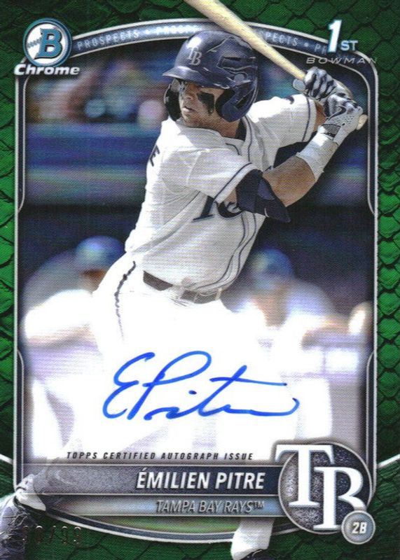 Emilien Pitre 2025 Bowman #CPA-EPI Chrome Prospect Auto - Reptilian Green Refractor /99 (1st) RAW