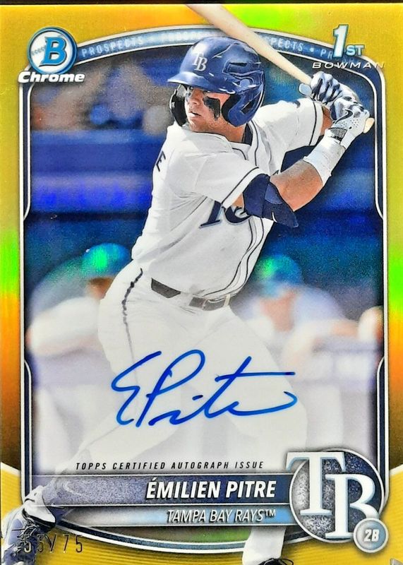 Emilien Pitre 2025 Bowman #CPA-EPI Chrome Prospect Auto - Yellow Refractor /75 (1st) RAW