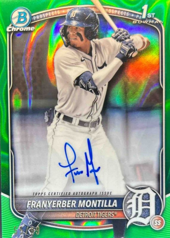 Franyerber Montilla 2025 Bowman #CPA-FM Chrome Prospect Auto - Green Lava Refractor /99 (1st) RAW