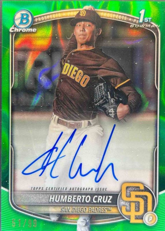Humberto Cruz 2025 Bowman #CPA-HC Chrome Prospect Auto - Green Lava Refractor /99 (1st) RAW