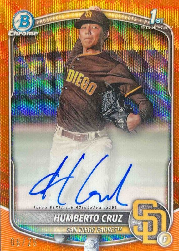 Humberto Cruz 2025 Bowman #CPA-HC Chrome Prospect Auto - Orange Wave Refractor /25 (1st) RAW