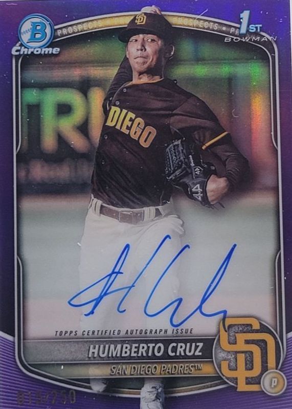 Humberto Cruz 2025 Bowman #CPA-HC Chrome Prospect Auto - Purple Refractor /250 (1st) RAW