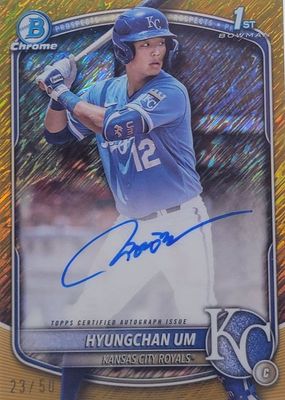 Topps - 100枚限定 2025 Bowman Hyungchan Um 直筆サインカード Hyungchan Um 2025 Bowman #CPA-HU Chrome Prospect Auto - Gold
