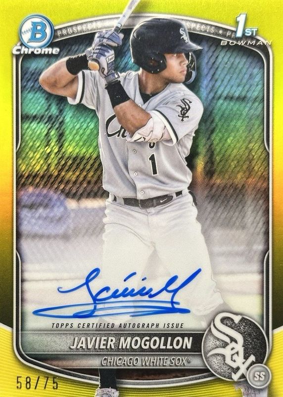 Javier Mogollon 2025 Bowman #CPA-JMO Chrome Prospect Auto - Yellow Refractor /75 (1st) RAW