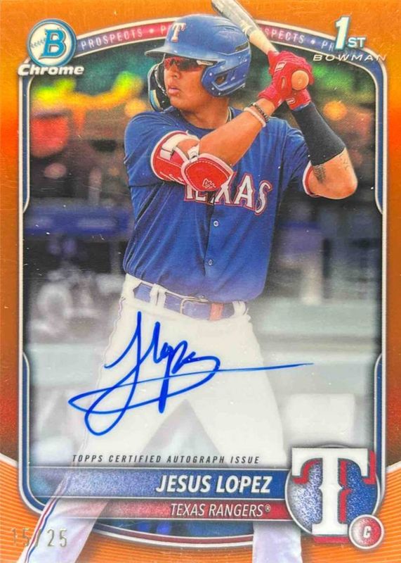Jesus Lopez 2025 Bowman #CPA-JLO Chrome Prospect Auto - Orange Refractor /25 (1st) RAW