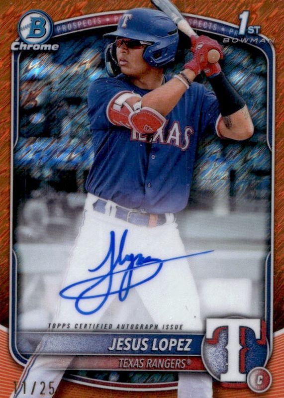 Jesus Lopez 2025 Bowman #CPA-JLO Chrome Prospect Auto - Orange Shimmer Refractor /25 (1st) RAW