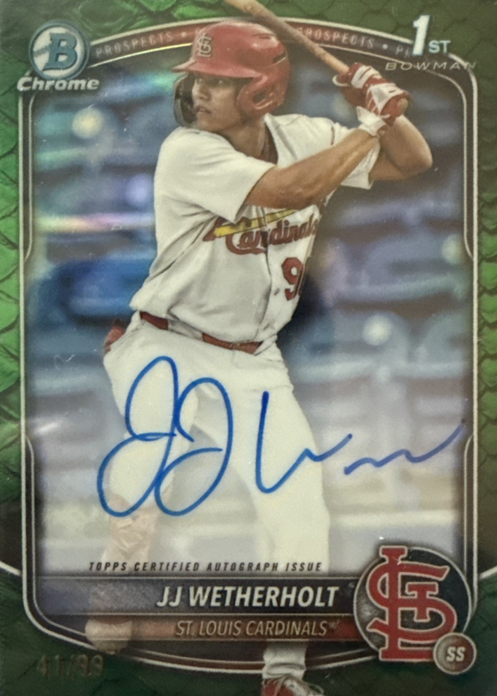 JJ Wetherholt 2025 Bowman #CPA-JW Chrome Prospect Auto - Reptilian