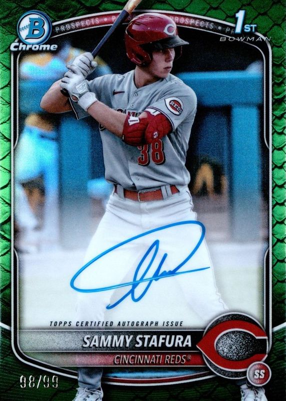 2025 Bowman #CPA-SS Chrome Prospect Auto - Reptilian Green Refractor /99 (1st)