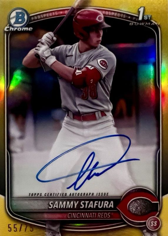 Sammy Stafura 2025 Bowman #CPA-SS Chrome Prospect Auto - Yellow Refractor /75 (1st) RAW