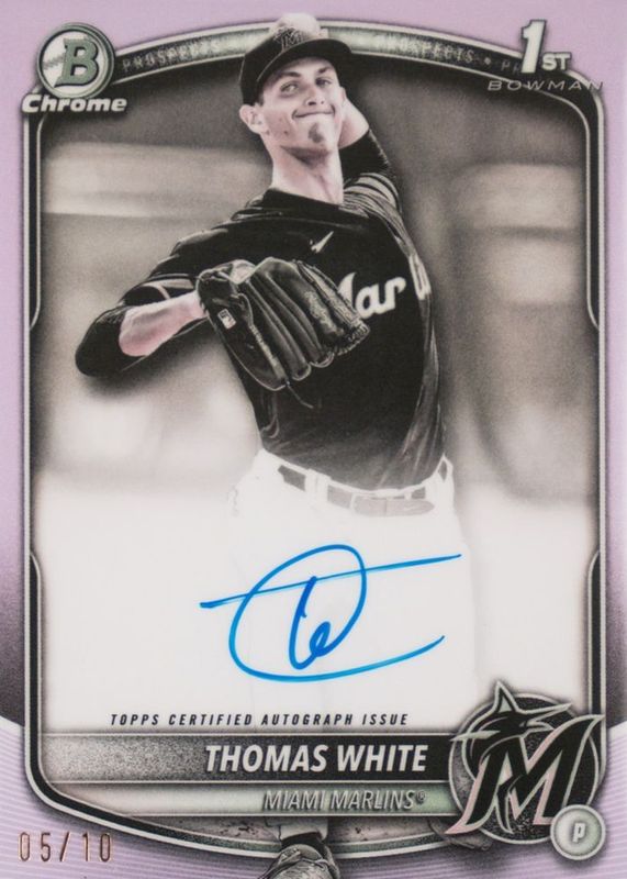 Thomas White 2025 Bowman #CPA-TW Chrome Prospect Auto - Pearl Refractor /10 (1st) RAW