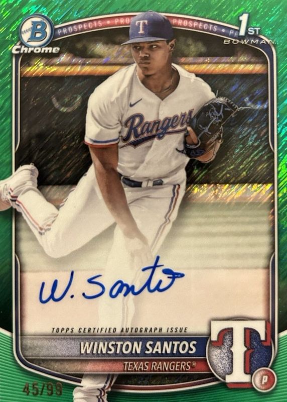 Winston Santos 2025 Bowman #CPA-WS Chrome Prospect Auto - Green Shimmer Refractor /99 (1st) RAW