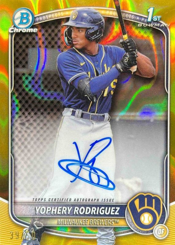 Yophery Rodriguez 2025 Bowman #CPA-YR Chrome Prospect Auto - Gold Lava Refractor /50 (1st) RAW