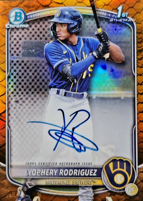 2025 Bowman #CPA-YR Chrome Prospect Auto - Reptilian Orange Refractor /25 (1st)