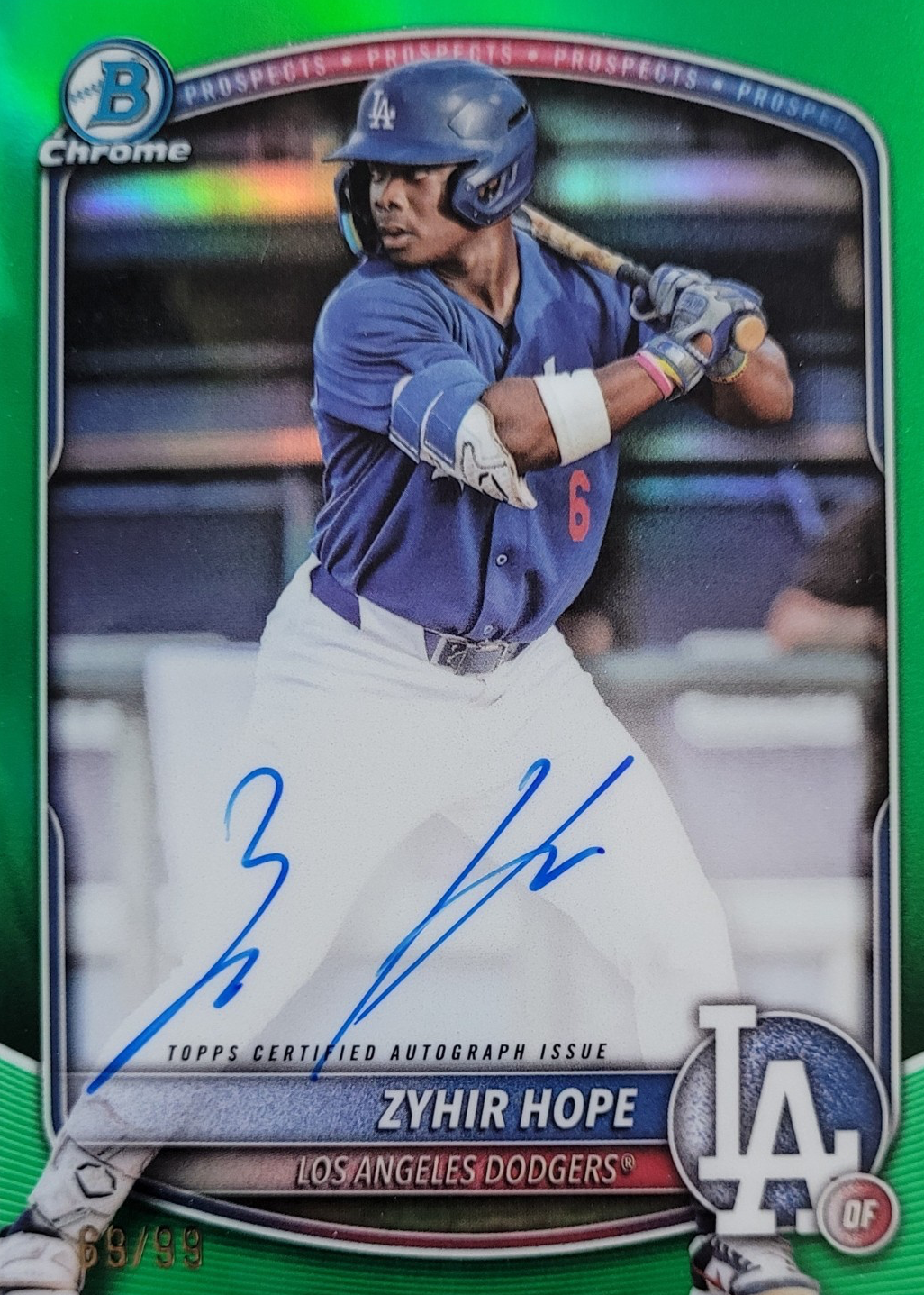 Zyhir Hope 2025 Bowman #CPA-ZH Chrome Prospect Auto - Green