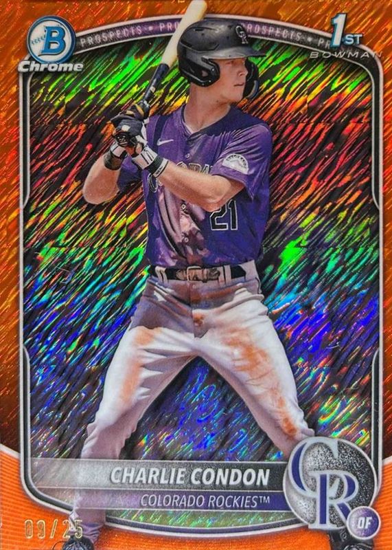 Charlie Condon 2025 Bowman #BCP-75 Chrome Prospects - Orange Shimmer Refractor /25 (1st) RAW
