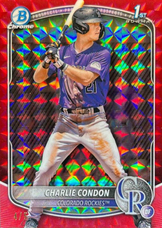 Charlie Condon 2025 Bowman #BCP-75 Chrome Prospects - Red Geometric Refractor /5 (1st) RAW